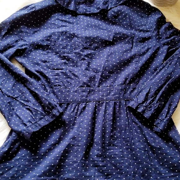 J. Crew Navy Blue Ruffle Polka Dot Cotton Blouse - Picture 5 of 8